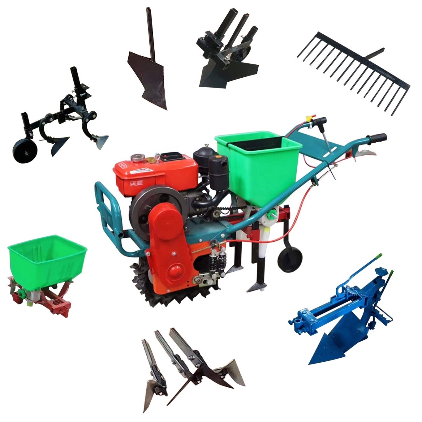 2 wheels chain Crawler with 6hp diesel engine with plough garden power tiller machine Tiller Weeder plough machine