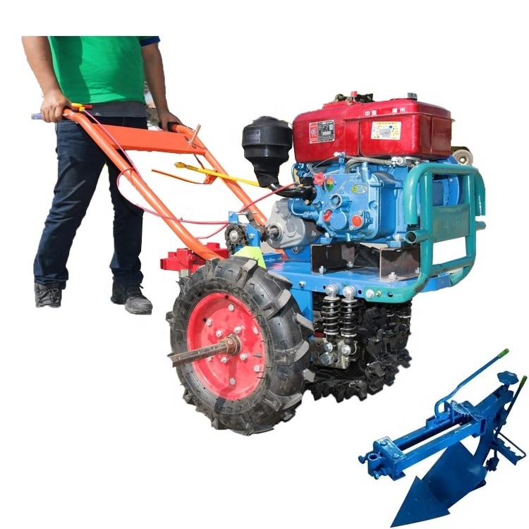 2 wheels chain Crawler with 6hp diesel engine with plough garden power tiller machine Tiller Weeder plough machine