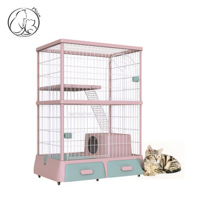 Misam New Design Large 3-Tier Cat Cage For 1-3 Cats Family Colorful Style For Japan Market Playpen Box Kennel With Litter Box In