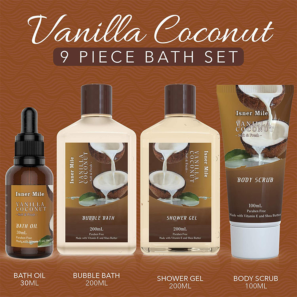 OEM/ODM Private Label  Bath and Body Gift Basket For Women and Men  Vanilla Coconut Home Spa Set