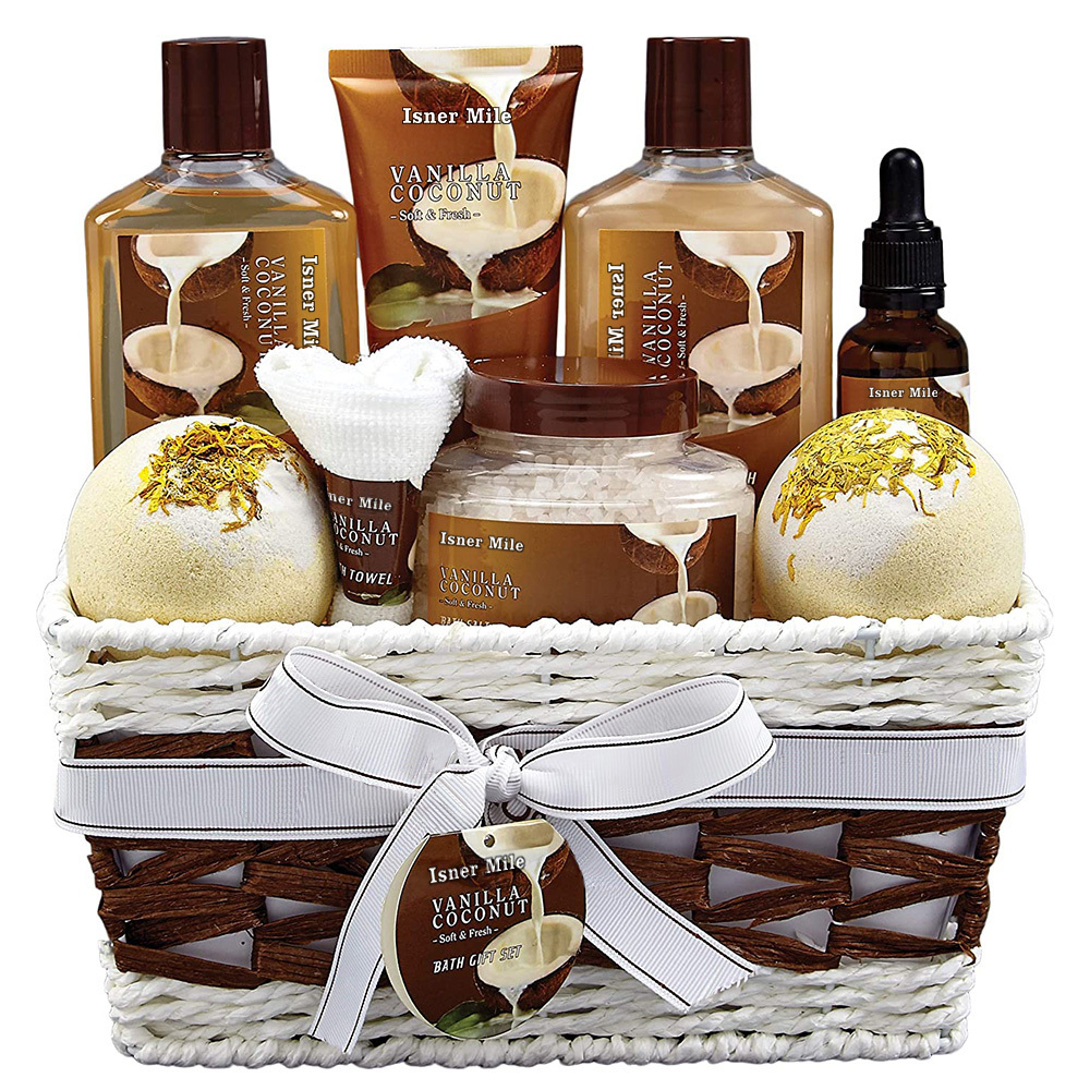 OEM/ODM Private Label  Bath and Body Gift Basket For Women and Men  Vanilla Coconut Home Spa Set