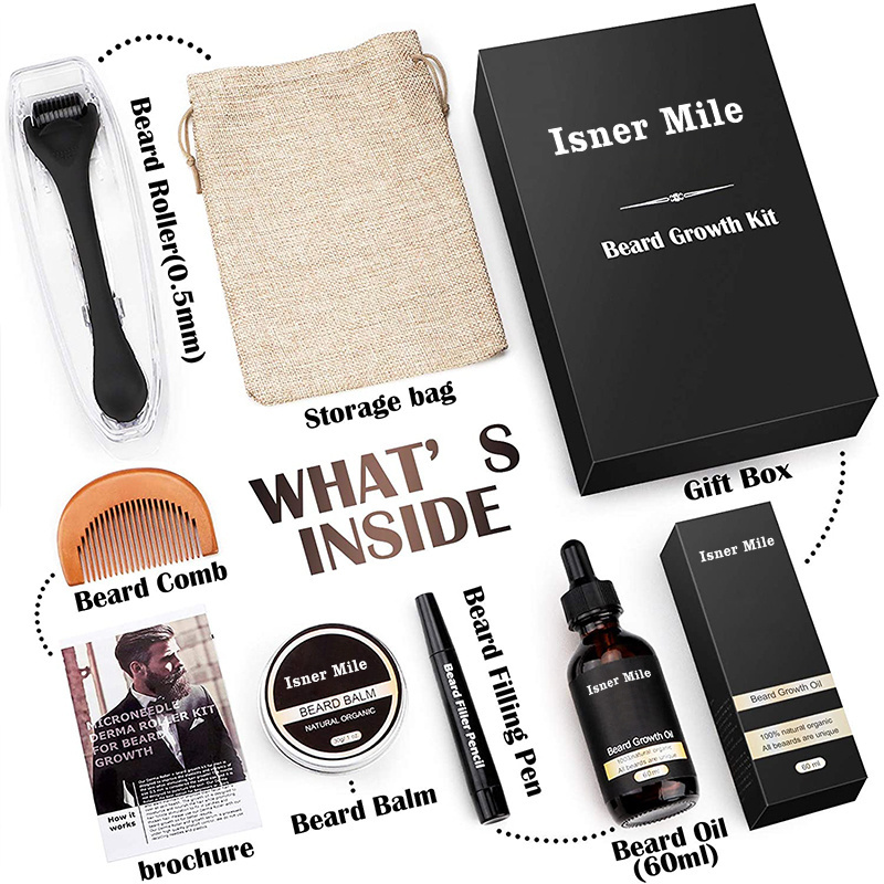 Men's Natura Beard Growth Grooming Kit Beard Oil Roller Box Set