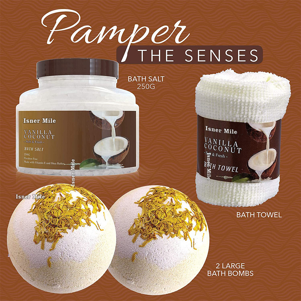 OEM/ODM Private Label  Bath and Body Gift Basket For Women and Men  Vanilla Coconut Home Spa Set