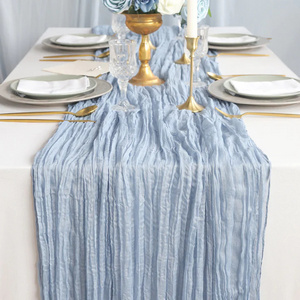 Wholesale Latest Luxury Valentines Cheesecloth Table Runner Dusty Blue Table Runners for Wedding