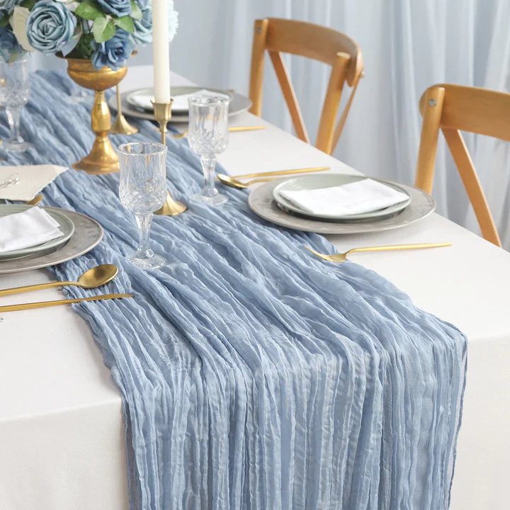 Wholesale Latest Luxury Valentines Cheesecloth Table Runner Dusty Blue Table Runners for Wedding