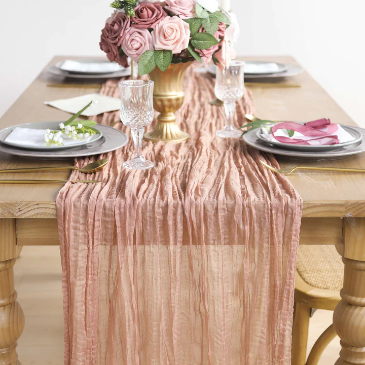 Wholesale Latest Luxury Valentines Cheesecloth Table Runner Dusty Blue Table Runners for Wedding