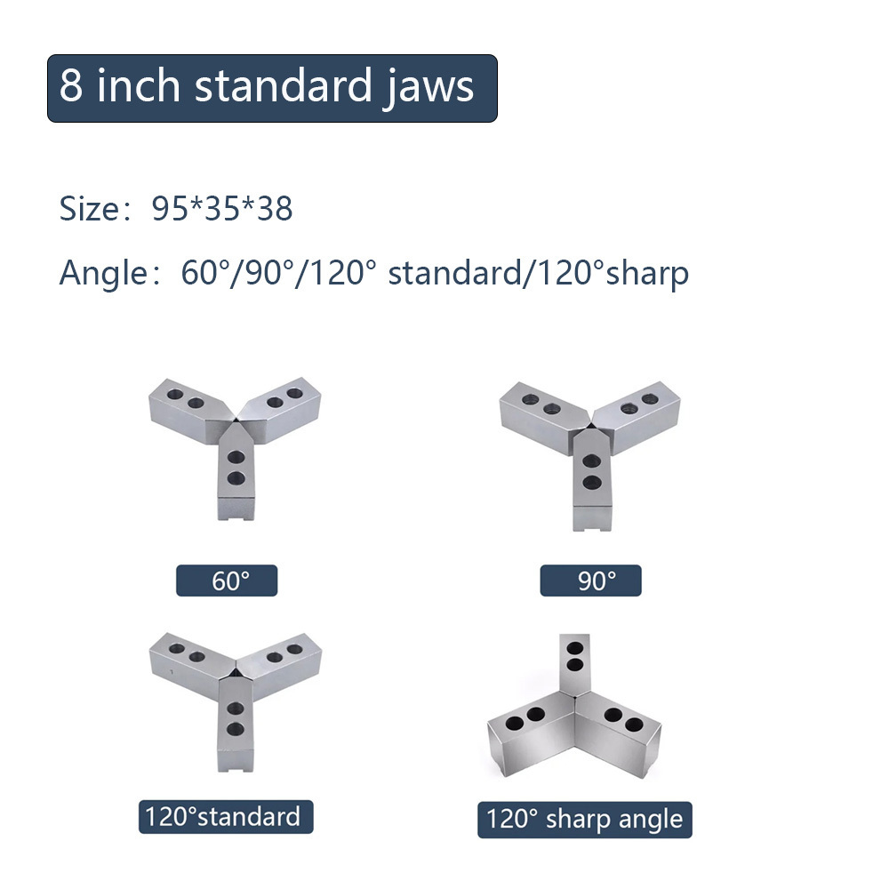 Standard 8 Inch Hydraulic Jaw for Oil Pressure Lathe Chuck Steel Soft 3 Jaw 3pcs/set CNC Machine