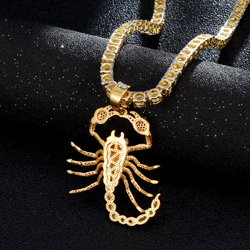 Hip Hop Bling CZ Scorpion Shape Iced Out Cubic Zircon Necklace & Pendant For Men Jewelry Charm Tennis Chain