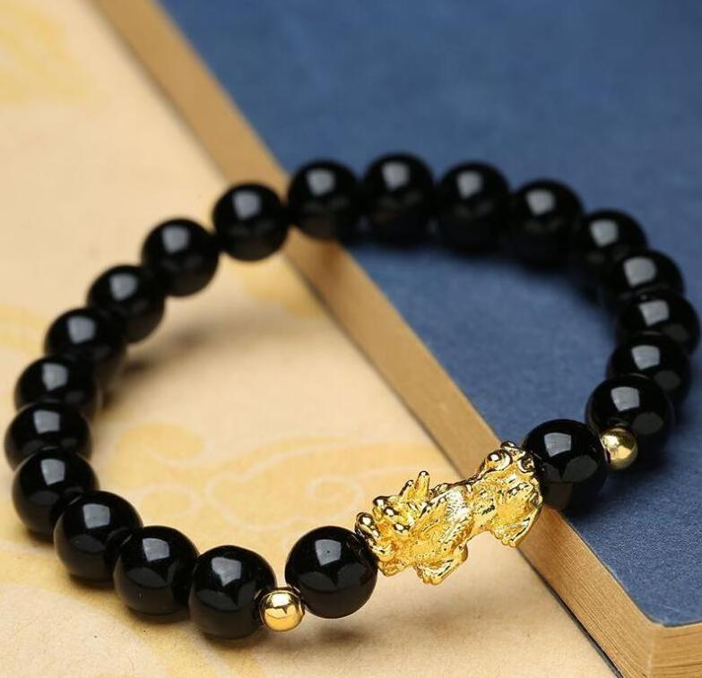 Vietnam gold plated black 8mm beads pixiu bracelet for men