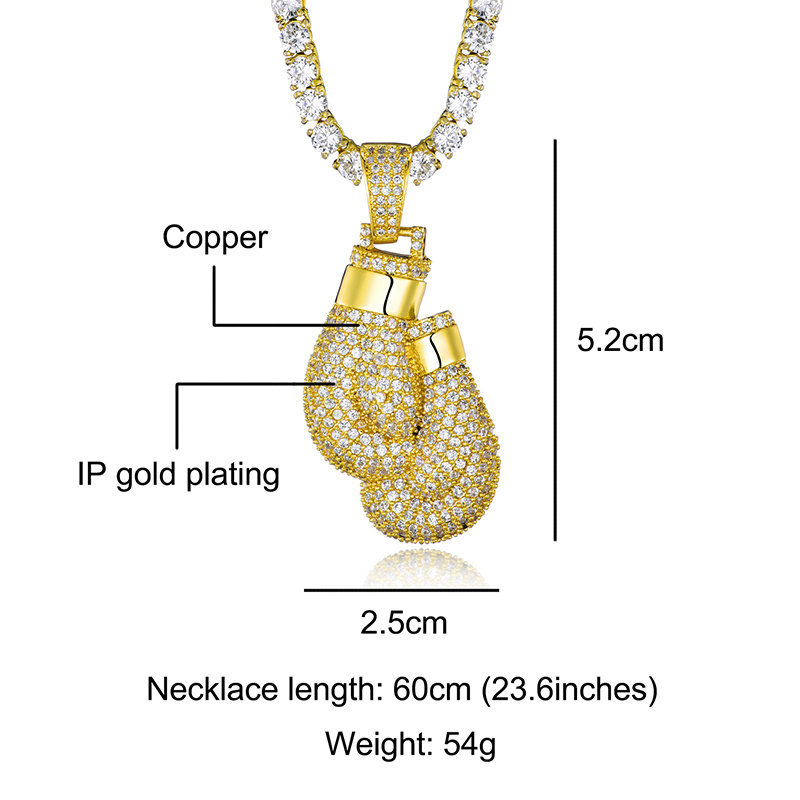 Hip Hop Bling CZ Boxing Gloves Iced Out Cubic Zircon Necklaces & Pendants For Men Jewelry Charm Tennis Chain