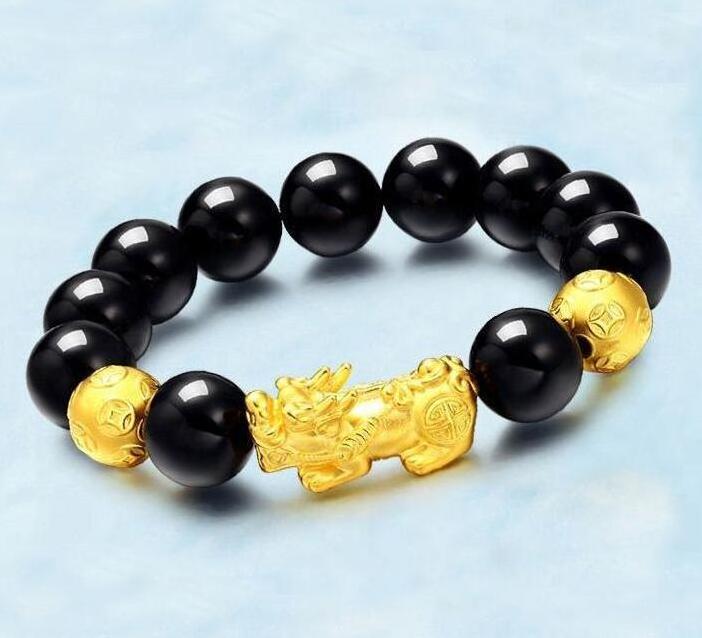 Vietnam gold plated black 8mm beads pixiu bracelet for men