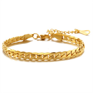 Simple Gold Stainless Steel Classic Cuban Chain Bracelet Waterproof Fashion Jewelry Stainless Steel Bracelet