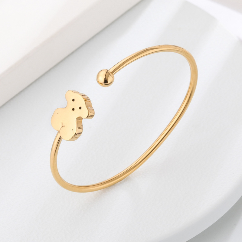 316 Stainless Steel Cute Bear Bracelet Lovely Cuff Bracelet for Woman Jewelry