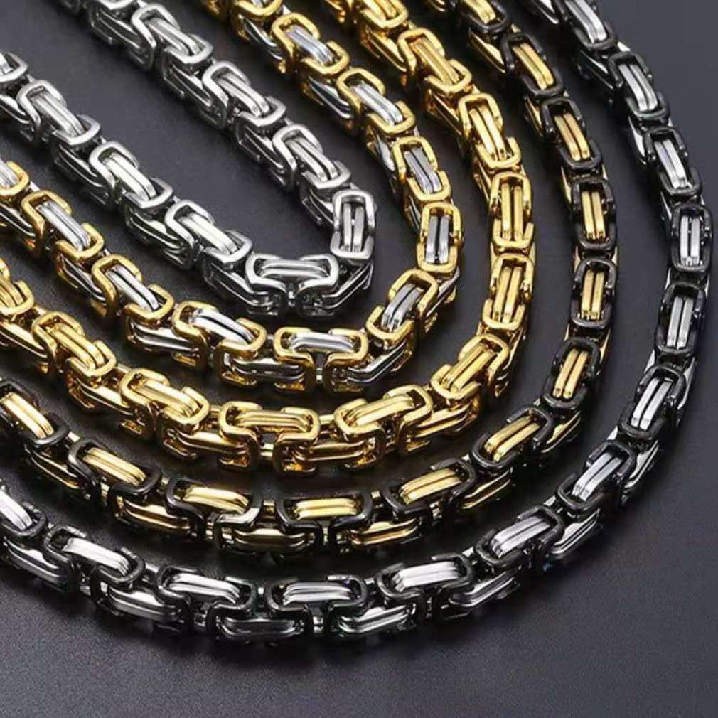 4mm 6mm 8mm High Quality Hip Hop Stainless Steel Necklace Gold Plated Custom Byzantine Chain