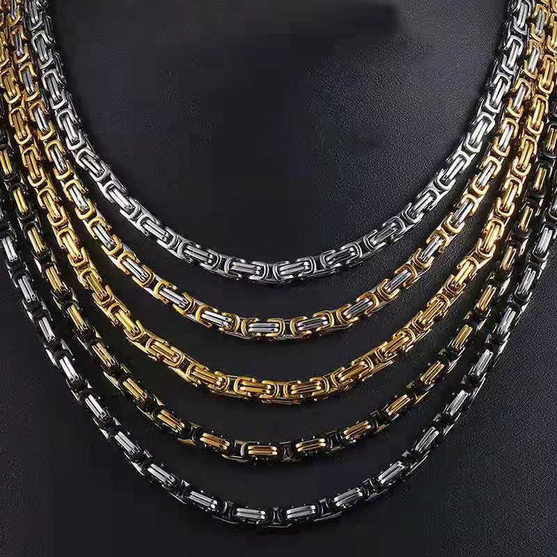 4mm 6mm 8mm High Quality Hip Hop Stainless Steel Necklace Gold Plated Custom Byzantine Chain