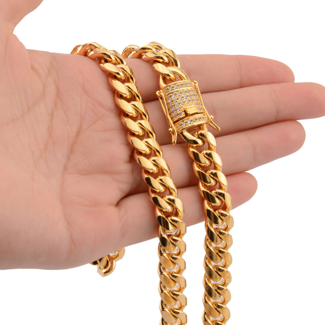 18K Gold Plated Stainless Steel Cuban  Chains Zircon Chain Necklace For Men Miami jewelry stainless steel necklace chains bulk