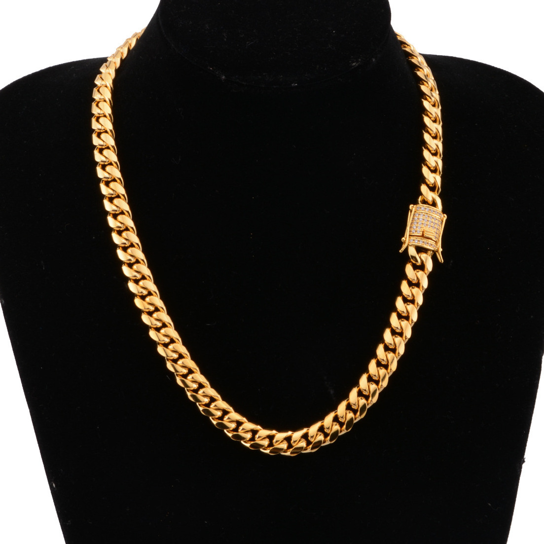 18K Gold Plated Stainless Steel Cuban  Chains Zircon Chain Necklace For Men Miami jewelry stainless steel necklace chains bulk