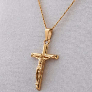 High Quality Stainless Steel Jesus Pendant Men 18k Gold Plated Crucifix Necklace