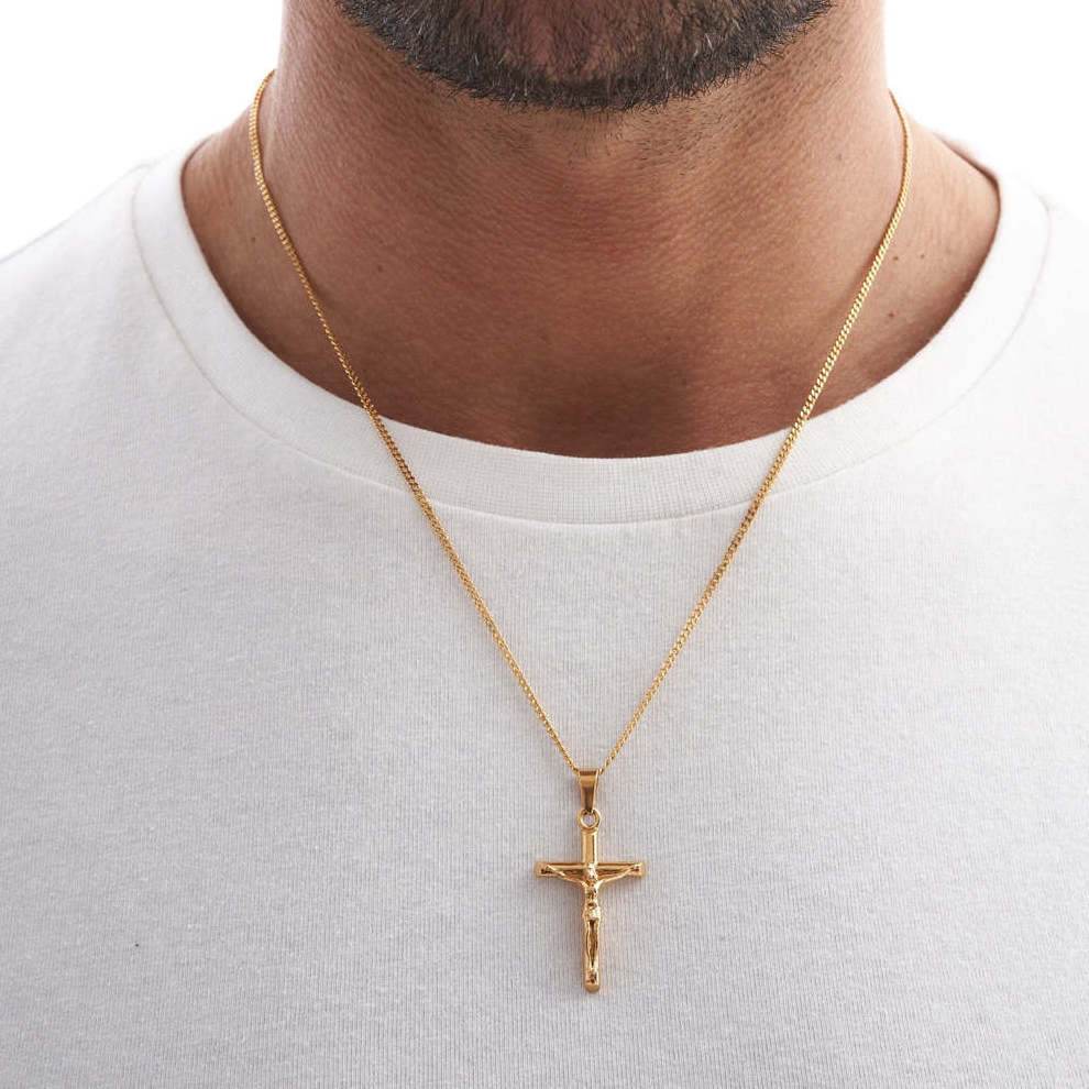 High Quality Stainless Steel Jesus Pendant Men 18k Gold Plated Crucifix Necklace