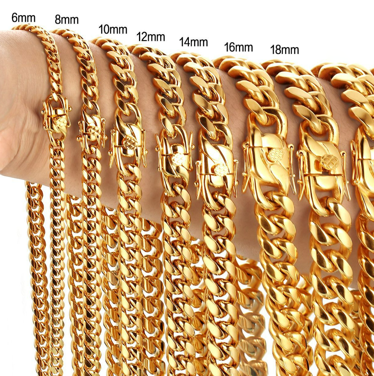 Wholesale Men Stainless Steel Monaco Necklace Hip Hop Gold Plated Miami Curb Cuban Link Chain for Men