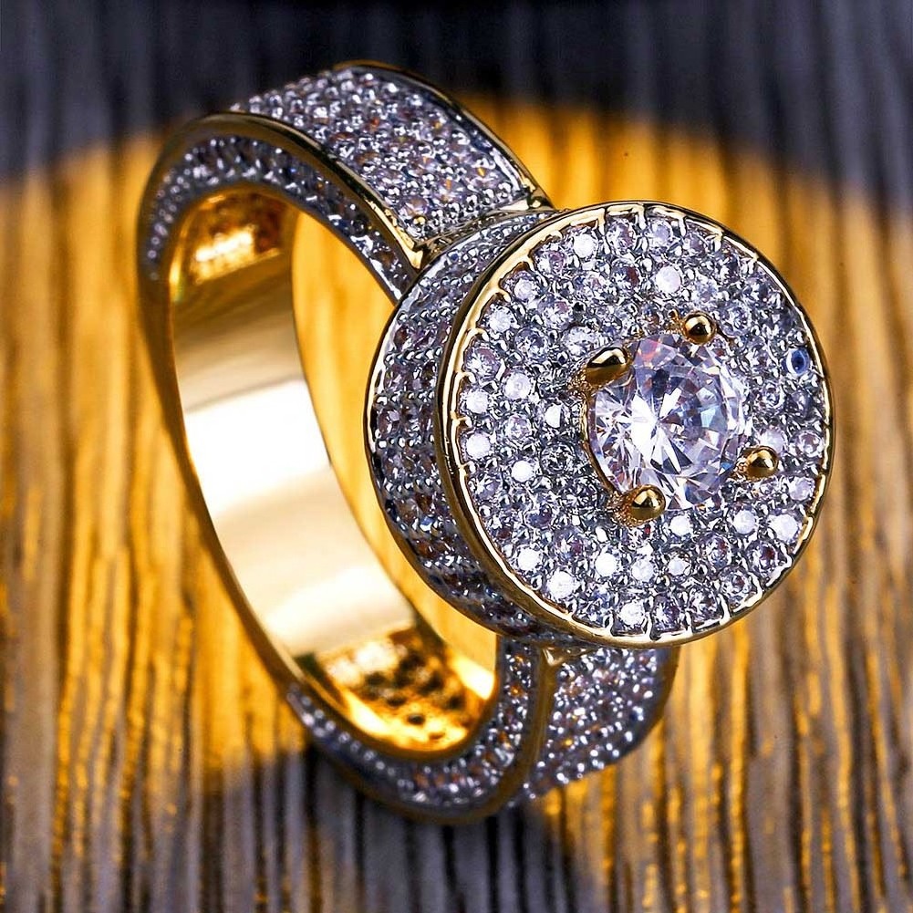 Hot Selling Gold Ring Chic Trendy Fashion Jewelry New 18K Gold Plated Micro-inset Zircon Hiphop Ring