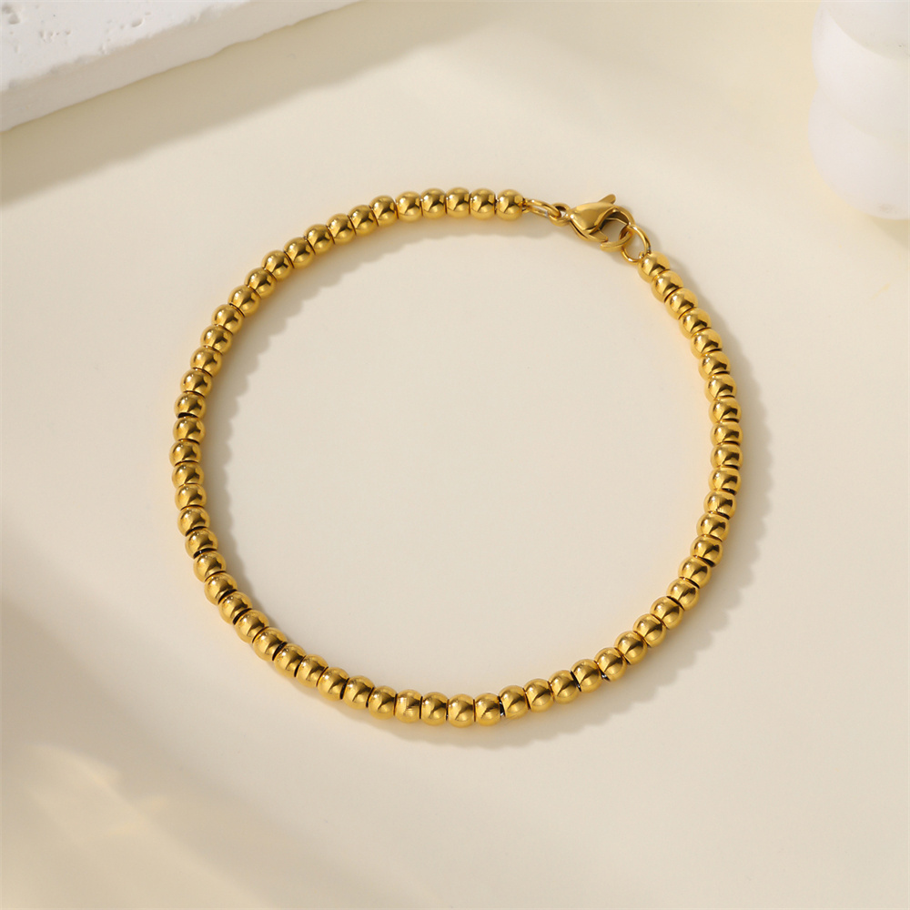 Waterproof Non Tarnish Classic Gold Plated Stainless Steel Round Bead Bracelet Fashion Jewelry Stainless Steel Bracelet