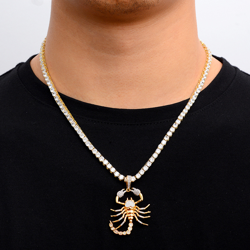 Hip Hop Bling CZ Scorpion Shape Iced Out Cubic Zircon Necklace & Pendant For Men Jewelry Charm Tennis Chain