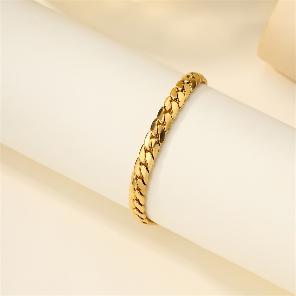 Simple Gold Stainless Steel Classic Cuban Chain Bracelet Waterproof Fashion Jewelry Stainless Steel Bracelet