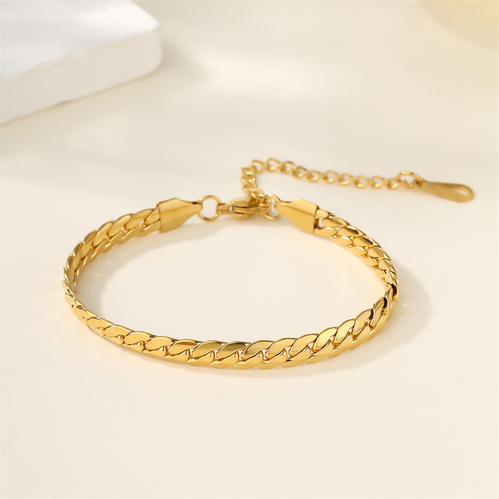 Simple Gold Stainless Steel Classic Cuban Chain Bracelet Waterproof Fashion Jewelry Stainless Steel Bracelet