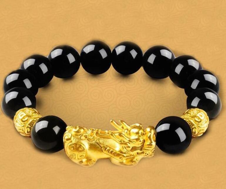 Vietnam gold plated black 8mm beads pixiu bracelet for men