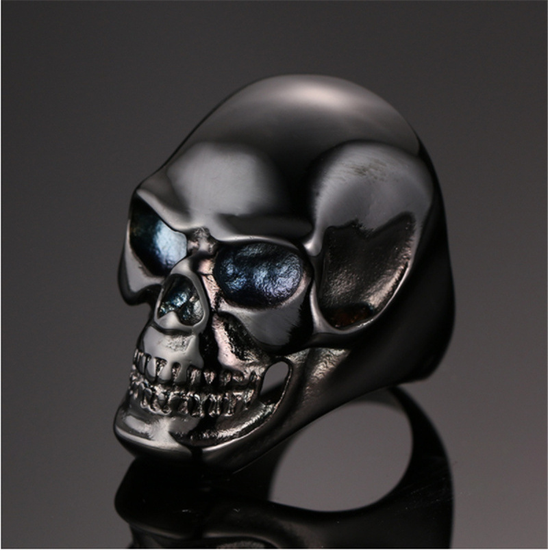 Skull design punk mens ring black plating Male stainless steel ring