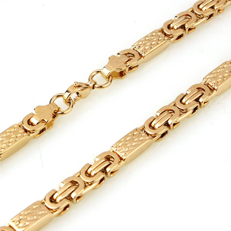 MJ Custom Design Fashion Stylish Stainless Steel PVD Gold Plated Byzantne Chain Necklace and Bracelet Jewelry set