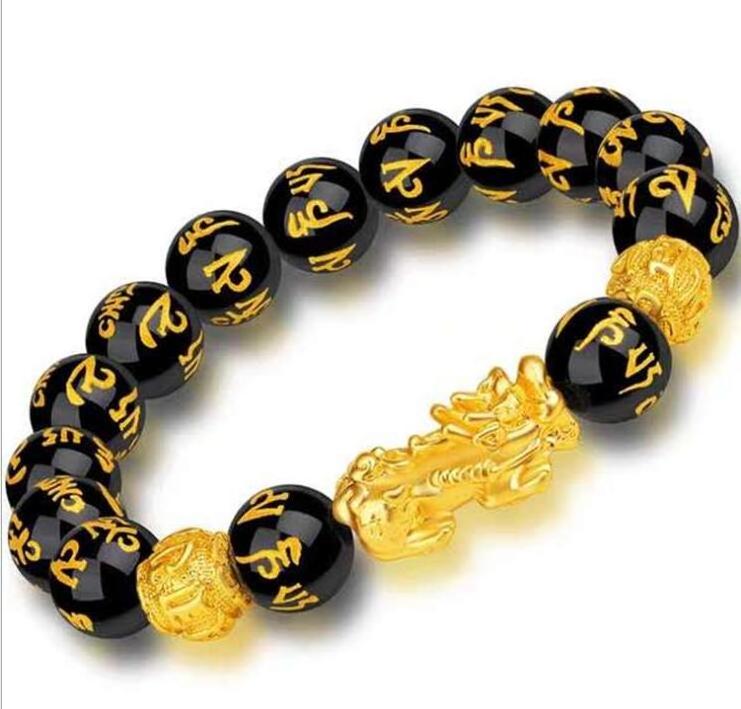 Vietnam gold plated black 8mm beads pixiu bracelet for men