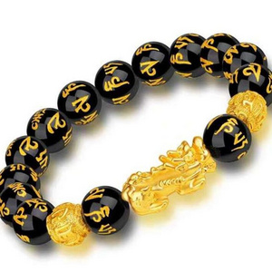 Vietnam gold plated black 8mm beads pixiu bracelet for men