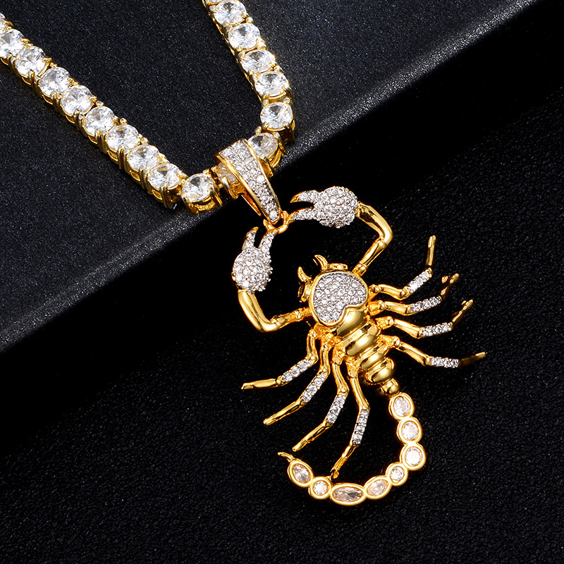 Hip Hop Bling CZ Scorpion Shape Iced Out Cubic Zircon Necklace & Pendant For Men Jewelry Charm Tennis Chain