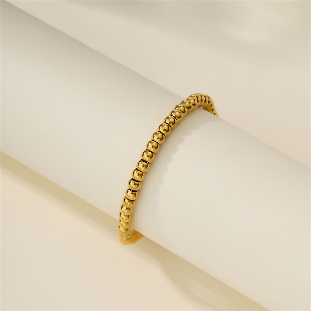 Non Tarnish Waterproof Classic Gold Plated Stainless Steel Round Bead Bracelet Fashion Jewelry Stainless Steel Bracelet