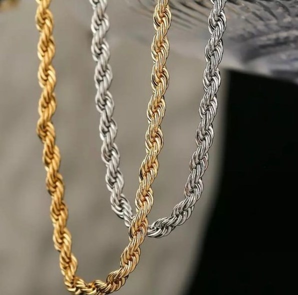 In Stock Custom Design Hip Hop Men Women 316l Stainless Steel Necklace Gold Plated Rope Chain