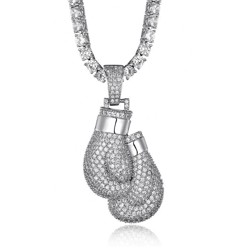 Hip Hop Bling CZ Boxing Gloves Iced Out Cubic Zircon Necklaces & Pendants For Men Jewelry Charm Tennis Chain