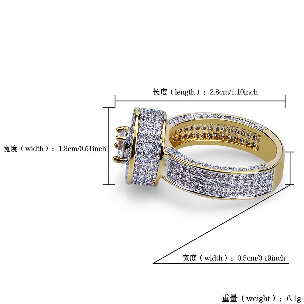 Hot Selling Gold Ring Chic Trendy Fashion Jewelry New 18K Gold Plated Micro-inset Zircon Hiphop Ring