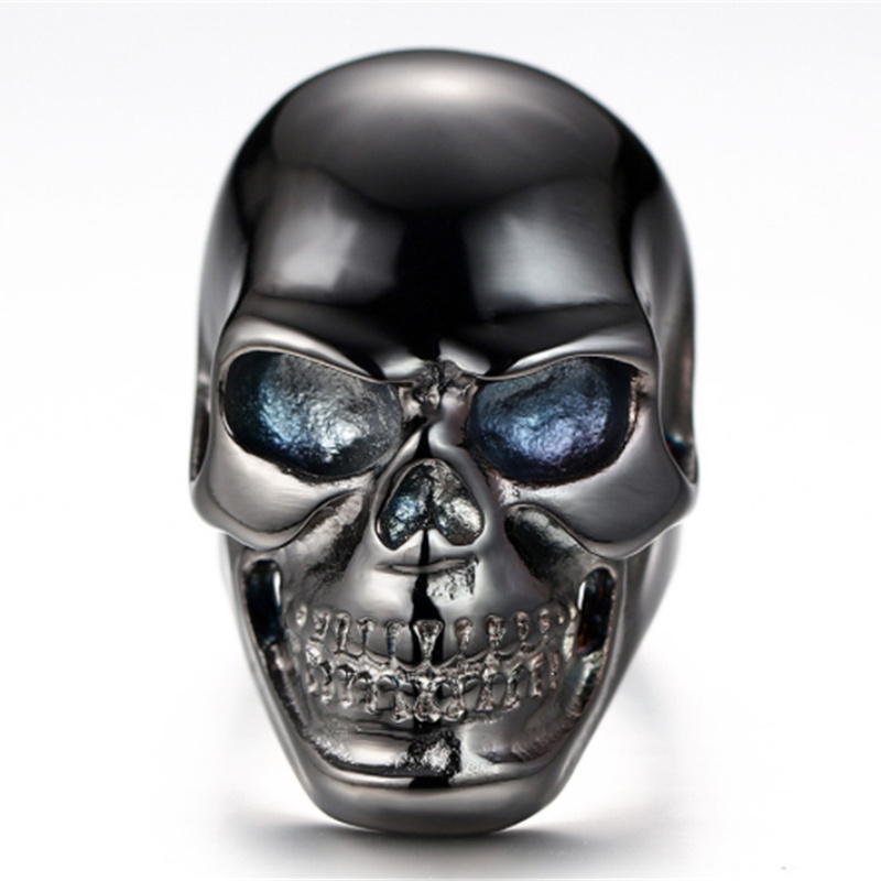 Skull design punk mens ring black plating Male stainless steel ring