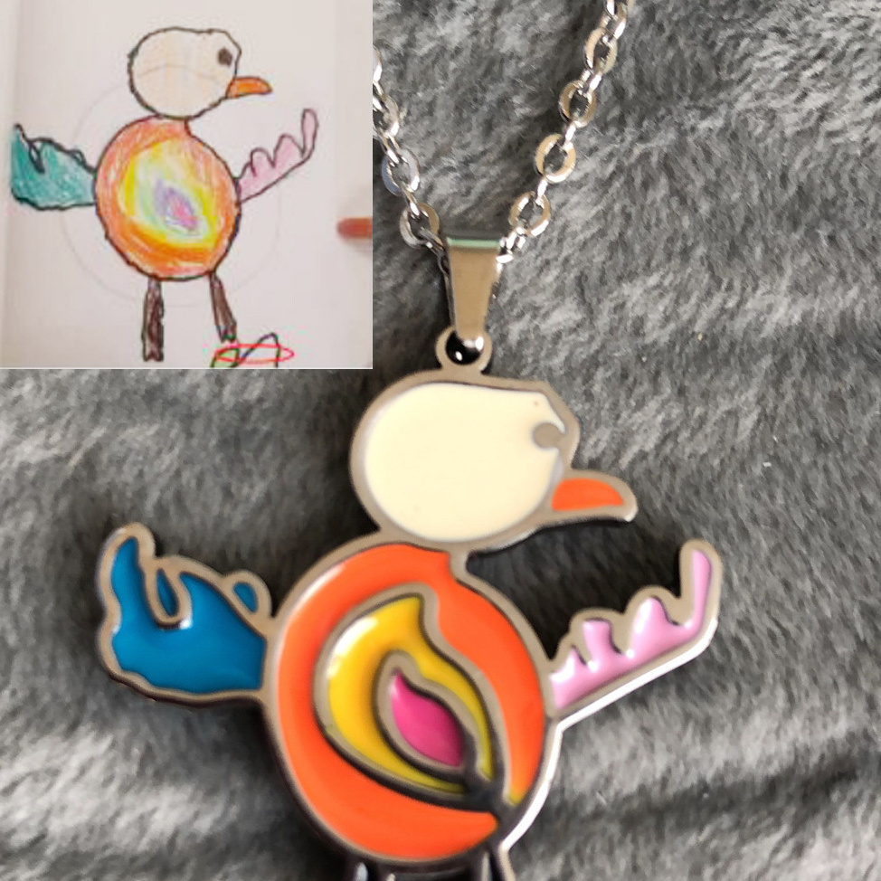 Custom Actual Kid's Drawing Necklaces Children's Colorful Drawing Necklace