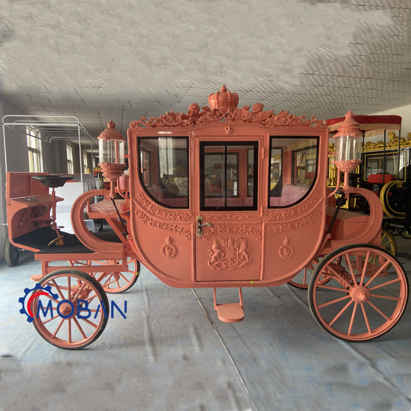 LUXURY Four Wheels Sightseeing Electric Royal Horse Carriage PINK CART