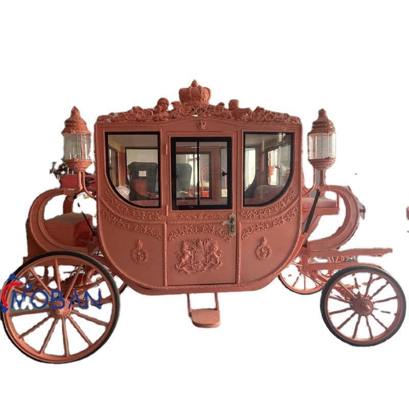 LUXURY Four Wheels Sightseeing Electric Royal Horse Carriage PINK CART