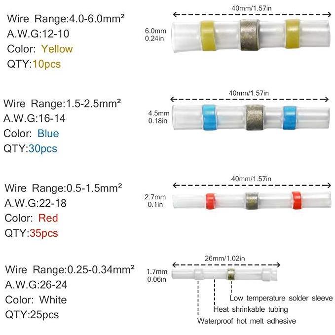 Insulated Electrical Terminals For Waterproof Marine Automotive 100pcs Heat Shrink Solder Seal Wire Butt Connectors