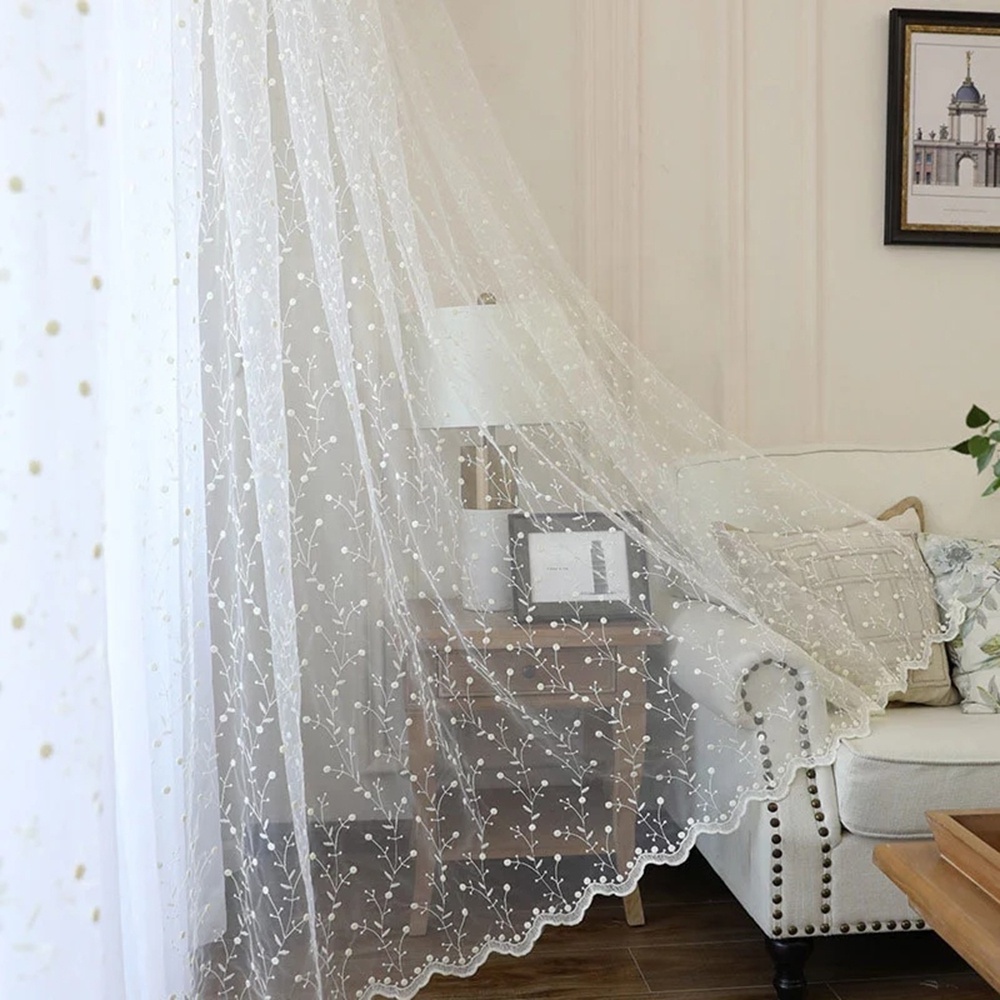 Romantic turkish luxury flora embroidered light filtering tulle girl bedroom lace curtain