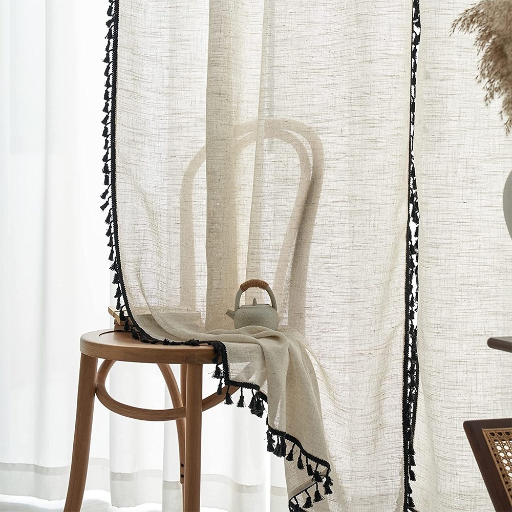 New arrival natural color linen texture sheer semi voile translucent bedroom windows curtains