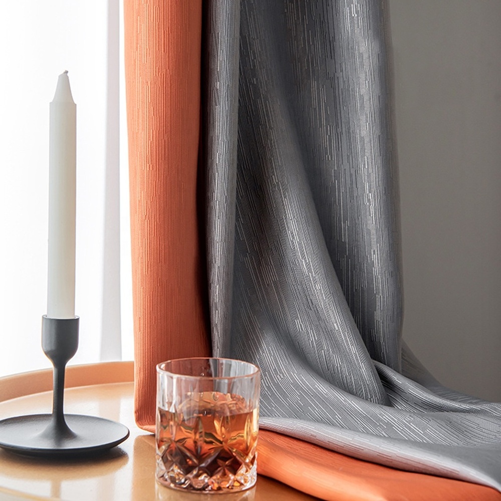 Modern textured jacquard black out sound proof grey orange patchwork living room curtains