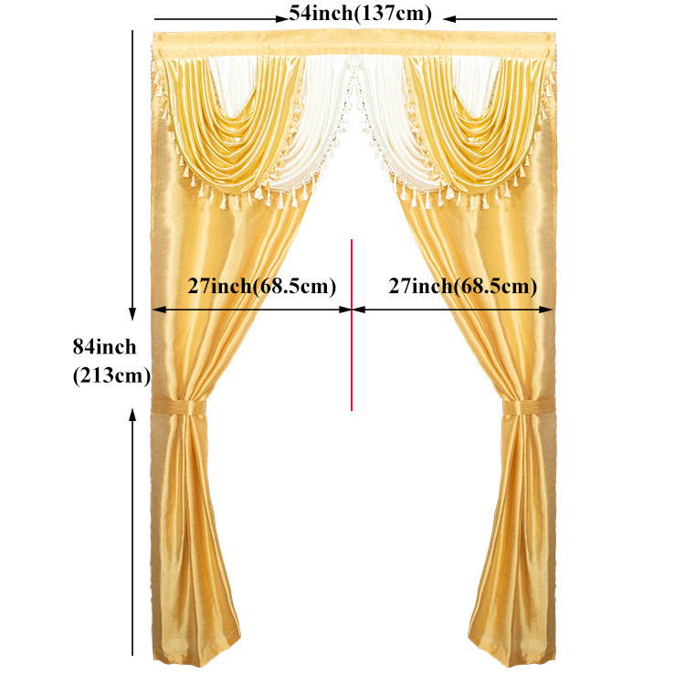 New modern design curtain luxury European valance style ready made gold curtains for the living room bedroom