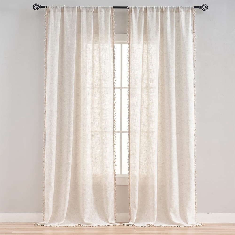 New arrival natural color linen texture sheer semi voile translucent bedroom windows curtains