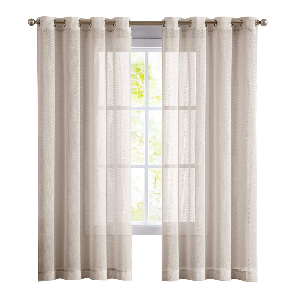 Wholesale tiny match stick on beige semi-sheer fabric home curtains light filtering privacy protect fancy door curtain